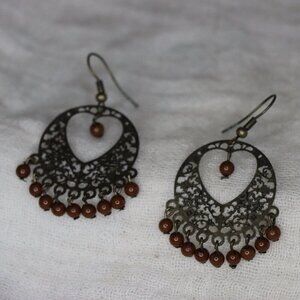 Vintage Boho dangle metal beaded chandelier earrings